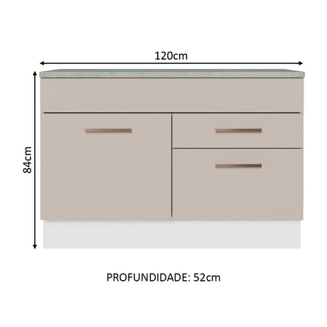 Mueble de Cocina para Fregadero 120 cm 1 Puerta y 2 Cajones (Con Tablero) Blanco/Crema Agata Madesa