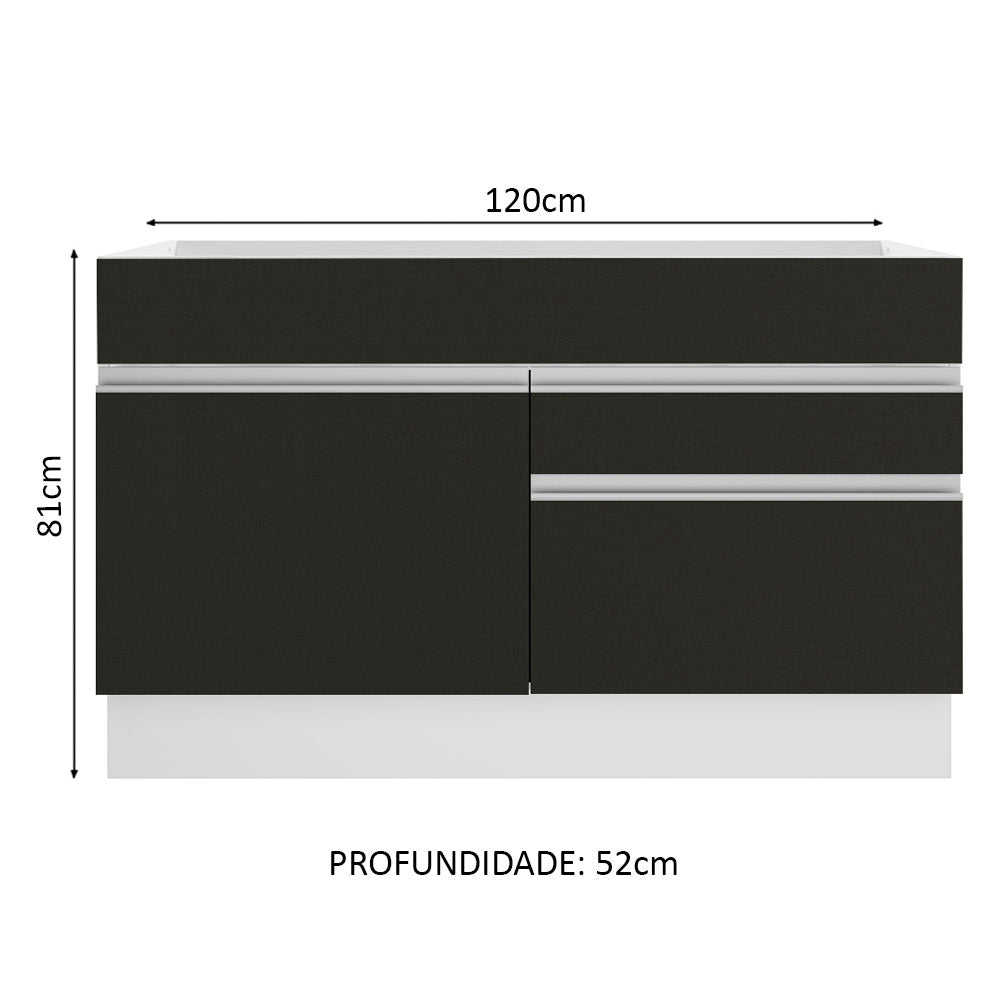 Gabinete Bajo de Tarja 120cm 1 Puerta 2 Cajones Blanco/Negro (Sin Encimera y Sin Tarja) Glamy