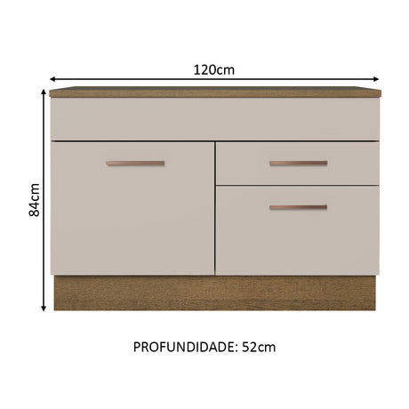 Mueble de Cocina para Fregadero 120 cm 1 Puerta y 2 Cajones (Con Tablero) Marrón/Crema Agata Madesa