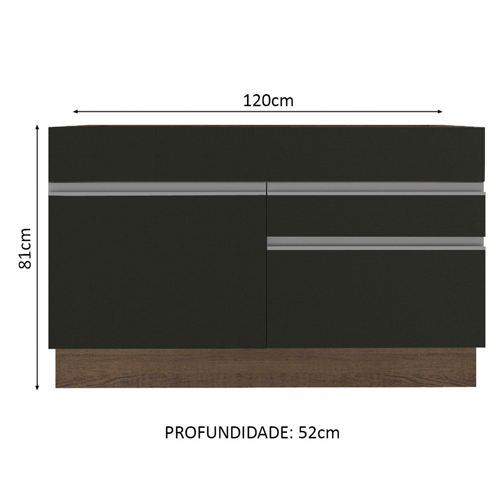 Gabinete Bajo para Fregadero 120 cm 1 Puerta 2 Cajones Sin Encimera Marrón/Negro Glamy Madesa