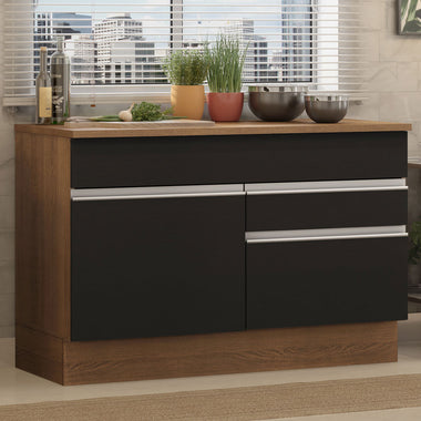 Gabinete Bajo para Fregadero 120 cm 1 Puerta 2 Cajones Marrón/Negro Glamy Madesa