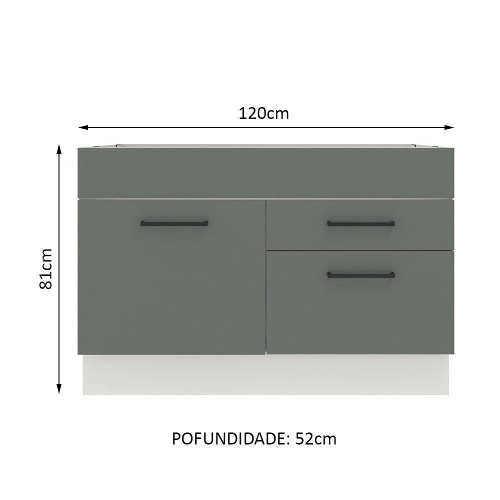 Gabinete Bajo para Fregadero 120 cm 1 Puerta 2 Cajones (Sin Encimera) Agata Blanco/Gris