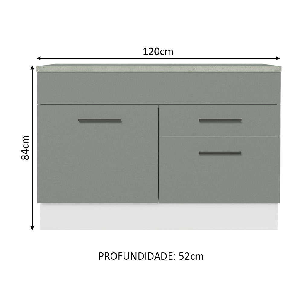 Gabinete Bajo para Fregadero 120 cm 1 Puerta 2 Cajones (Con Encimera) Agata Blanco/Gris