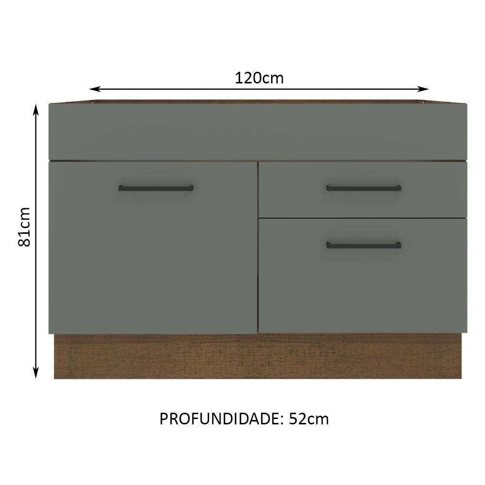 Gabinete Bajo para Fregadero 120 cm 1 Puerta y 2 Cajones (Sin Encimera ni Fregadero) Agata Marrón/Gris