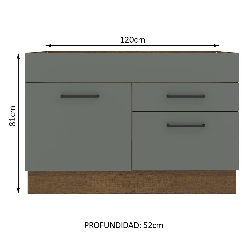 Gabinete Bajo para Fregadero 120 cm 1 Puerta y 2 Cajones (Sin Encimera ni Fregadero) Agata Marrón/Gris