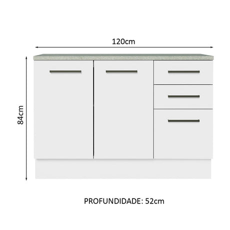 Mueble de Cocina Para Fregadero 120 cm 2 Puertas y 3 Cajones (Con Tablero) Blanco Agata Madesa