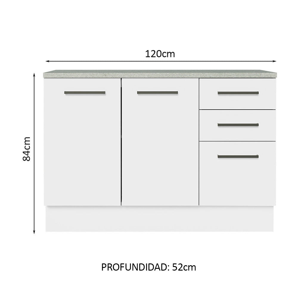 Mueble de Cocina Para Fregadero 120 cm 2 Puertas y 3 Cajones (Con Tablero) Blanco Agata Madesa