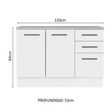 Mueble de Cocina Para Fregadero 120 cm 2 Puertas y 3 Cajones (Con Tablero) Blanco Agata Madesa