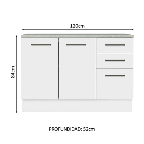 Mueble de Cocina Para Fregadero 120 cm 2 Puertas y 3 Cajones (Con Tablero) Blanco Agata Madesa