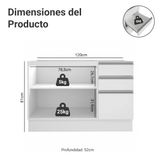 Gabinete Bajo para Fregadero 120 cm 3 Cajones 2 Puertas Glamy Blanco