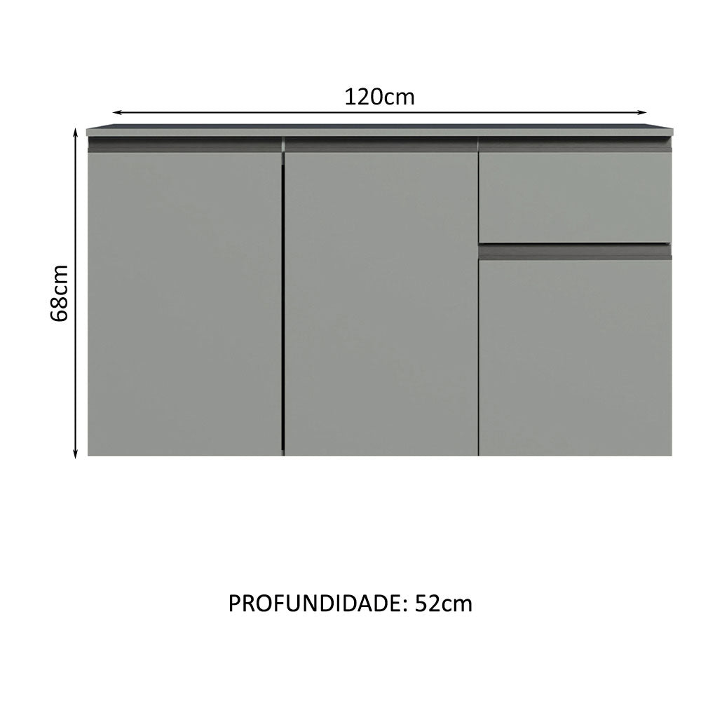 Gabinete Bajo para Fregadero 120 cm 3 Puertas 1 Cajón Sin Patas Nice Gris