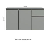 Gabinete Bajo para Fregadero 120 cm 3 Puertas 1 Cajón Sin Patas Nice Gris