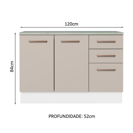 Mueble de Cocina Para Fregadero 120 cm 2 Puertas y 3 Cajones (Con Tablero) Blanco/Crema Agata Madesa