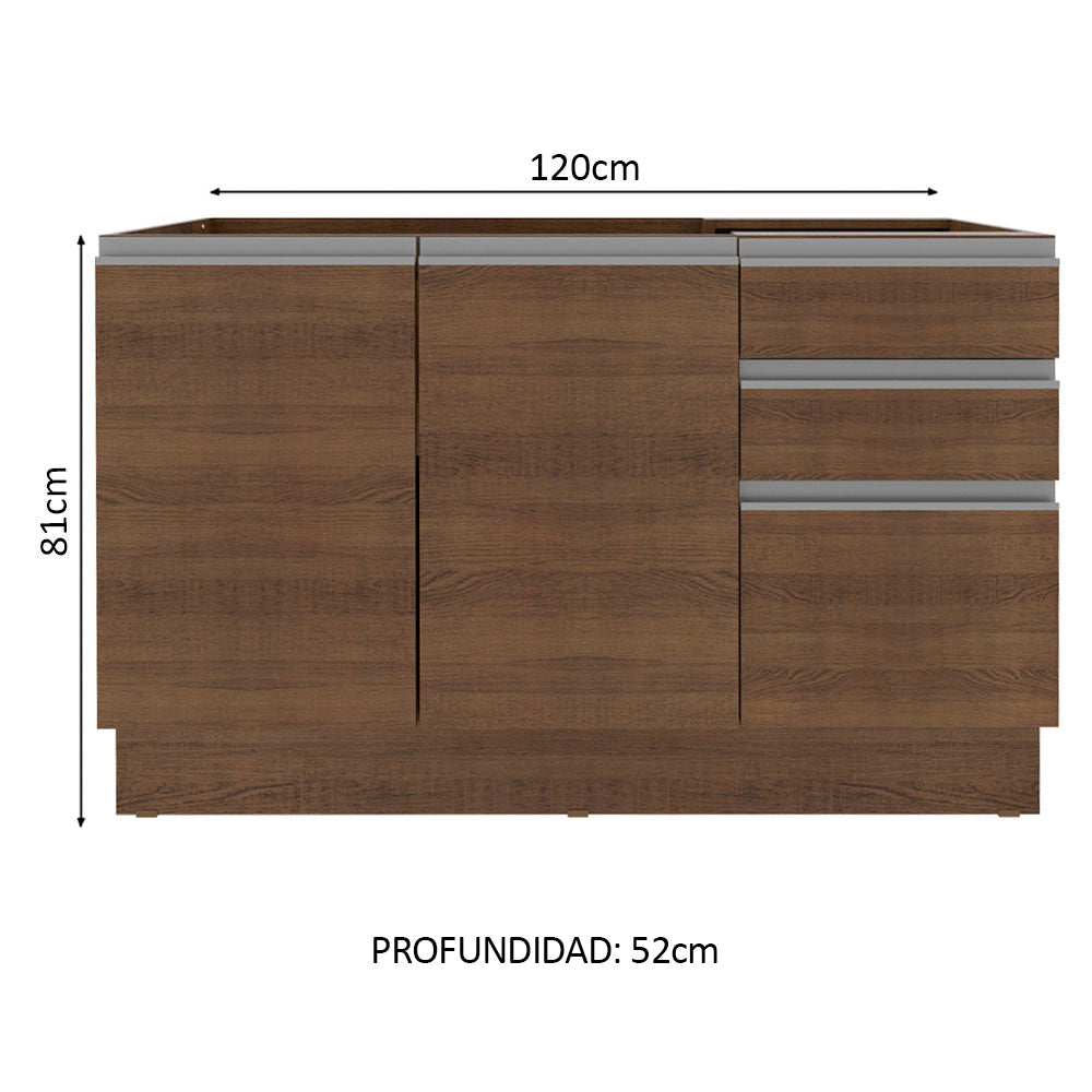 Mueble de Cocina para Fregadero 2 Puertas y 3 Cajones + Portacubiertos Marrón Glamy