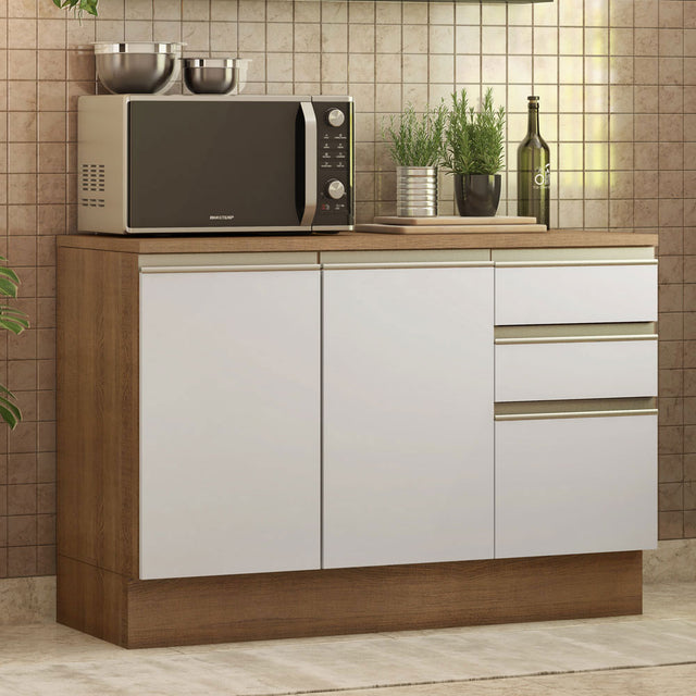 Mueble de Cocina Para Fregadero Madesa Glamy 120 cm 2 Puertas y 3 Cajones (Con Tablero) Marrón/Blanco