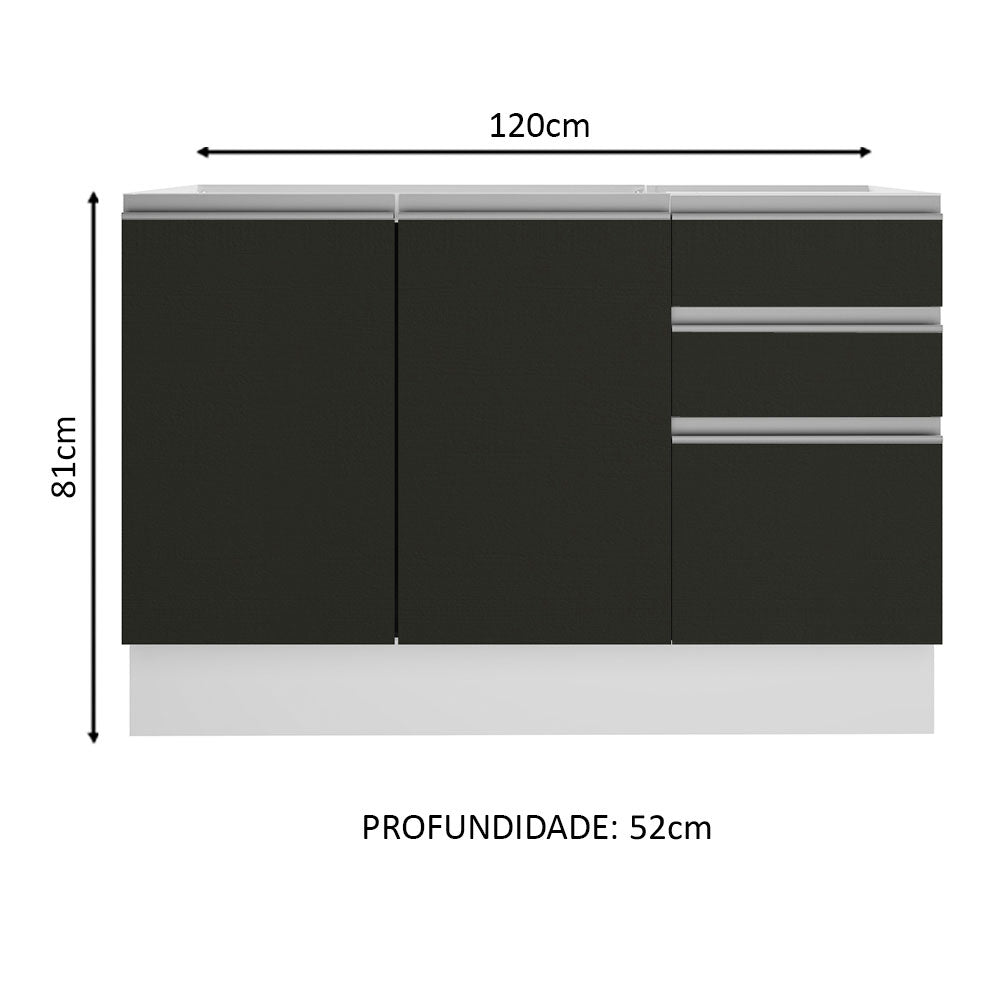 Gabinete Bajo para Fregadero 120 cm 2 Puertas 3 Cajones Sin Encimera Blanco/Negro Glamy Madesa