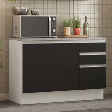 Gabinete Bajo para Fregadero 120 cm 2 Puertas 3 Cajones Blanco/Negro Glamy Madesa