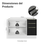 Gabinete Bajo para Fregadero 120 cm 2 Puertas 3 Cajones Sin Encimera Blanco/Negro Lux Madesa