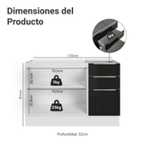 Gabinete Bajo para Fregadero 120 cm 2 Puertas 3 Cajones (Sin Encimera) Blanco/Negro Lux Madesa