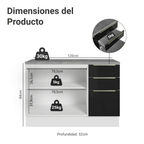 Gabinete Bajo 120 cm 2 Puertas 3 Cajones Blanco/Negro Lux Madesa