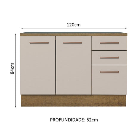 Mueble de Cocina Para Fregadero 120 cm 2 Puertas y 3 Cajones (Con Tablero) Marrón/Crema Agata Madesa