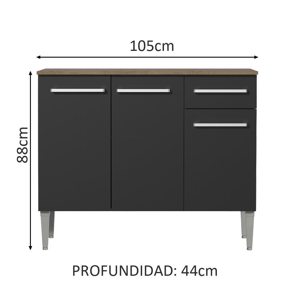 Mueble de Cocina para Fregadero 3 Puertas y 1 Cajón Marrón/Negro Emilly