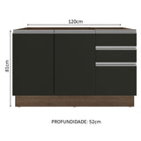 Gabinete Bajo para Fregadero 120 cm 2 Puertas 3 Cajones (Sin Encimera) Glamy Marrón/Negro