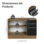 Gabinete Bajo 120 cm 2 Puertas 3 Cajones Marrón/Negro Lux Madesa