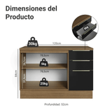 Gabinete Bajo de Cocina 120 cm 2 Puertas 3 Cajones Marrón/Negro Lux Madesa