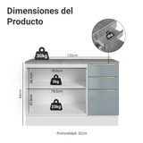 Gabinete Bajo de Cocina 120 cm 2 Puertas 3 Cajones Blanco/Gris Lux Madesa