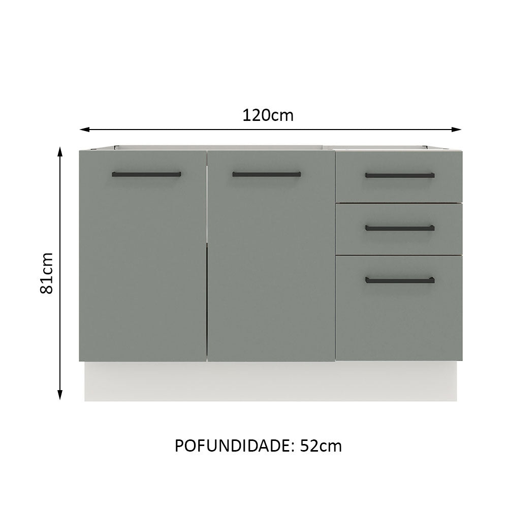 Gabinete Bajo de Tarja 120cm 2 Puertas 3 Cajones (Sin Encimera y Sin Tarja) Blanco/Gris Agata