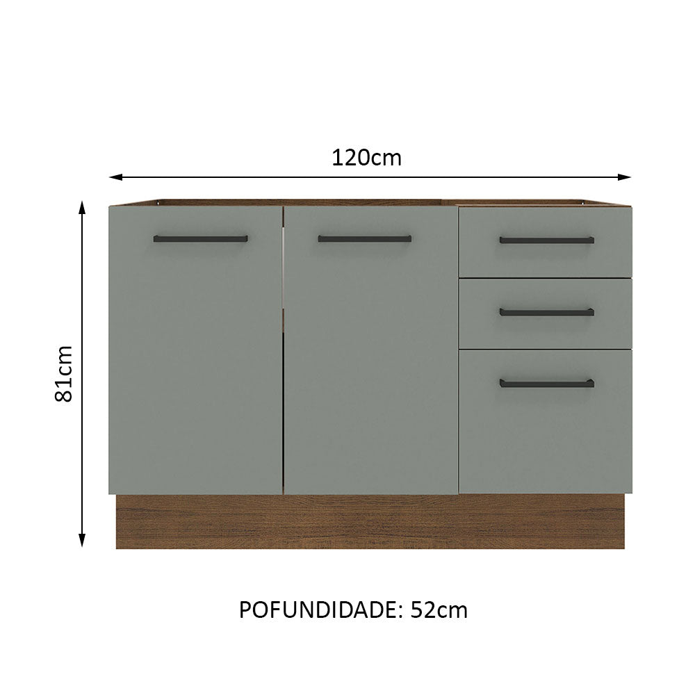 Gabinete Bajo para Fregadero 120 cm 2 Puertas 3 Cajones Sin Encimera Marrón/Gris Agata Madesa
