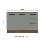 Gabinete Bajo para Fregadero 120 cm 2 Puertas 3 Cajones Sin Encimera Marrón/Gris Agata Madesa