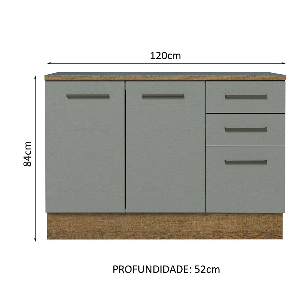 Gabinete Bajo de Tarja 120cm 2 Puertas 3 Cajones (Con Encimera y Sin Tarja) Marrón/Gris Agata