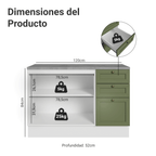 Gabinete Bajo para Fregadero 120 cm 2 Puertas 3 Cajones Blanco/Verde Vik Madesa
