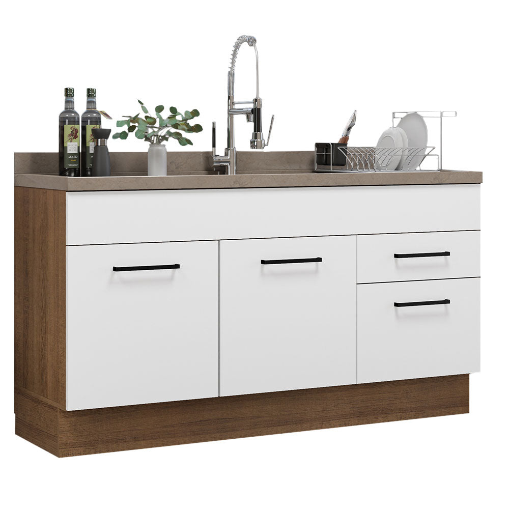 Gabinete Bajo 150 cm 2 Puertas 2 Cajones Sin Encimera Marrón/Blanco Agata Madesa