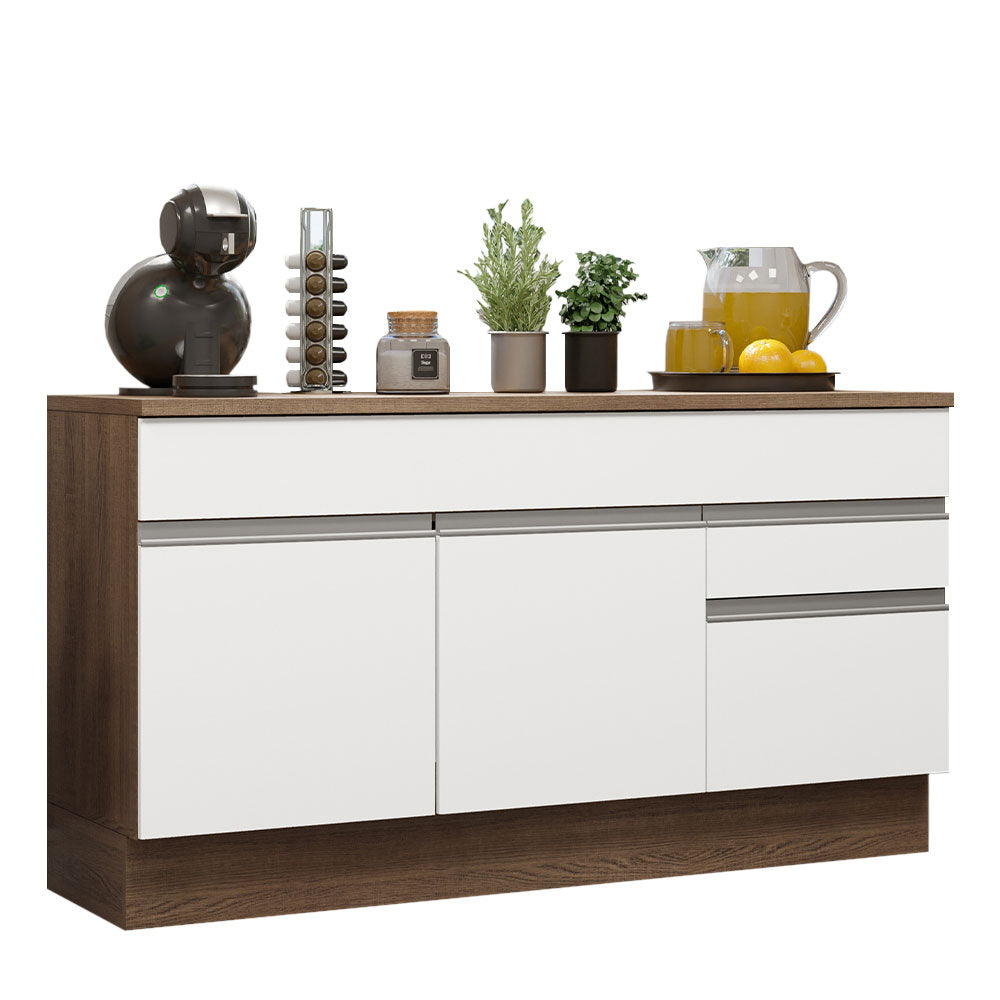 Gabinete Bajo 150 cm 2 Puertas 2 Cajones Marrón/Blanco Glamy Madesa