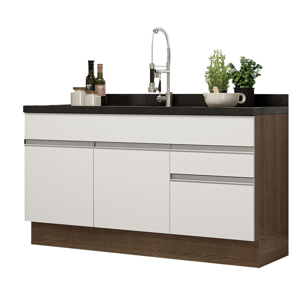Gabinete Bajo para Fregadero 150 x 52 cm 2 Puertas 2 Cajones Sin Encimera Marrón/Blanco Glamy Madesa 02