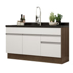 Gabinete Bajo para Fregadero 150 x 52 cm 2 Puertas 2 Cajones Sin Encimera Marrón/Blanco Glamy Madesa 02