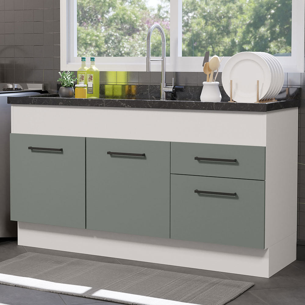 Gabinete Bajo para Fregadero 150 cm 2 Puertas 2 Cajones Sin Encimera Blanco/Gris Agata Madesa