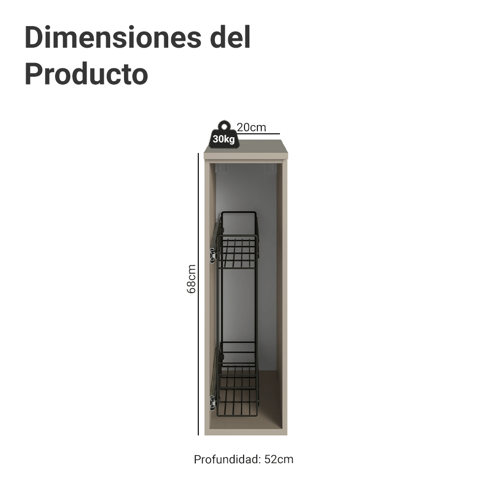 Gabinete Especiero para Cocina 20 cm Sin Patas Nice Crema