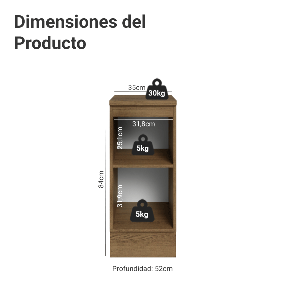 Gabinete Bajo de Cocina 35 cm 1 Puerta Marrón/Gris Lux Madesa