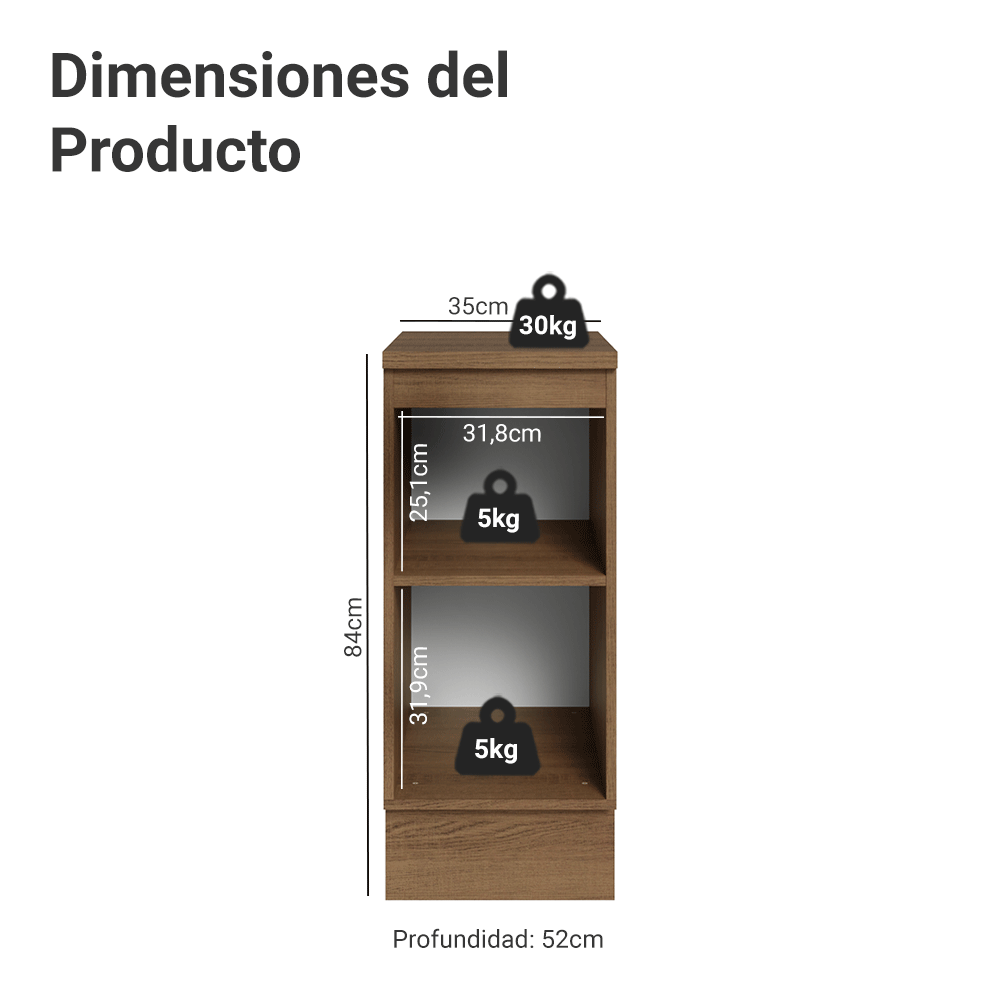 Gabinete Bajo de Cocina 35 cm 1 Puerta Marrón/Gris Vik Madesa