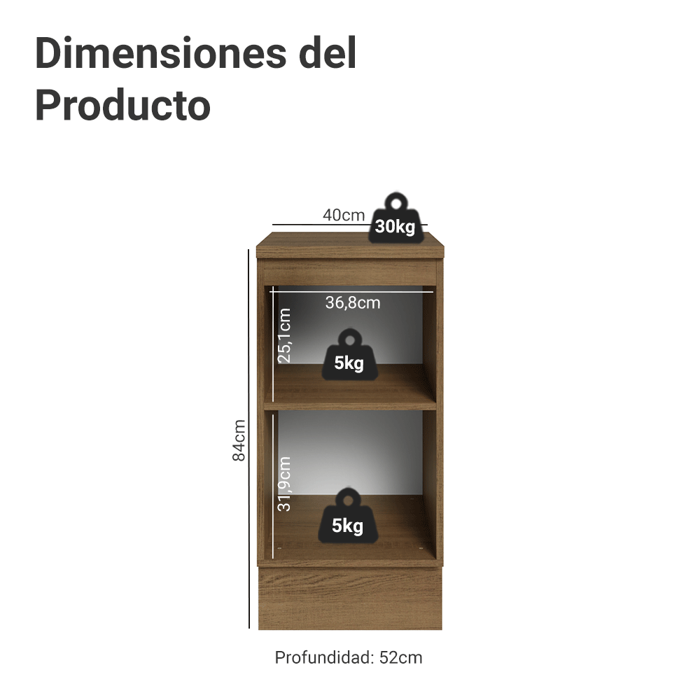 Gabinete Bajo de Cocina 40 cm 1 Puerta Marrón/Negro Lux Madesa