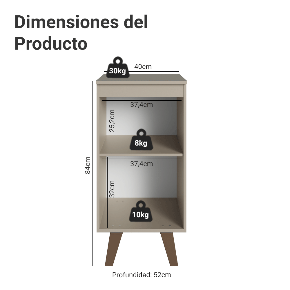 Gabinete Bajo 40 cm 1 Puerta Con Patas Nice Crema