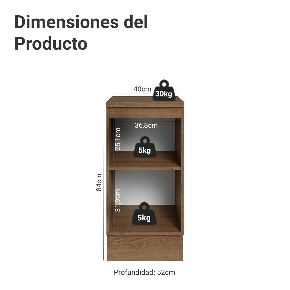 Gabinete Bajo de Cocina 40 cm 1 Puerta Marrón/Verde Vik Madesa