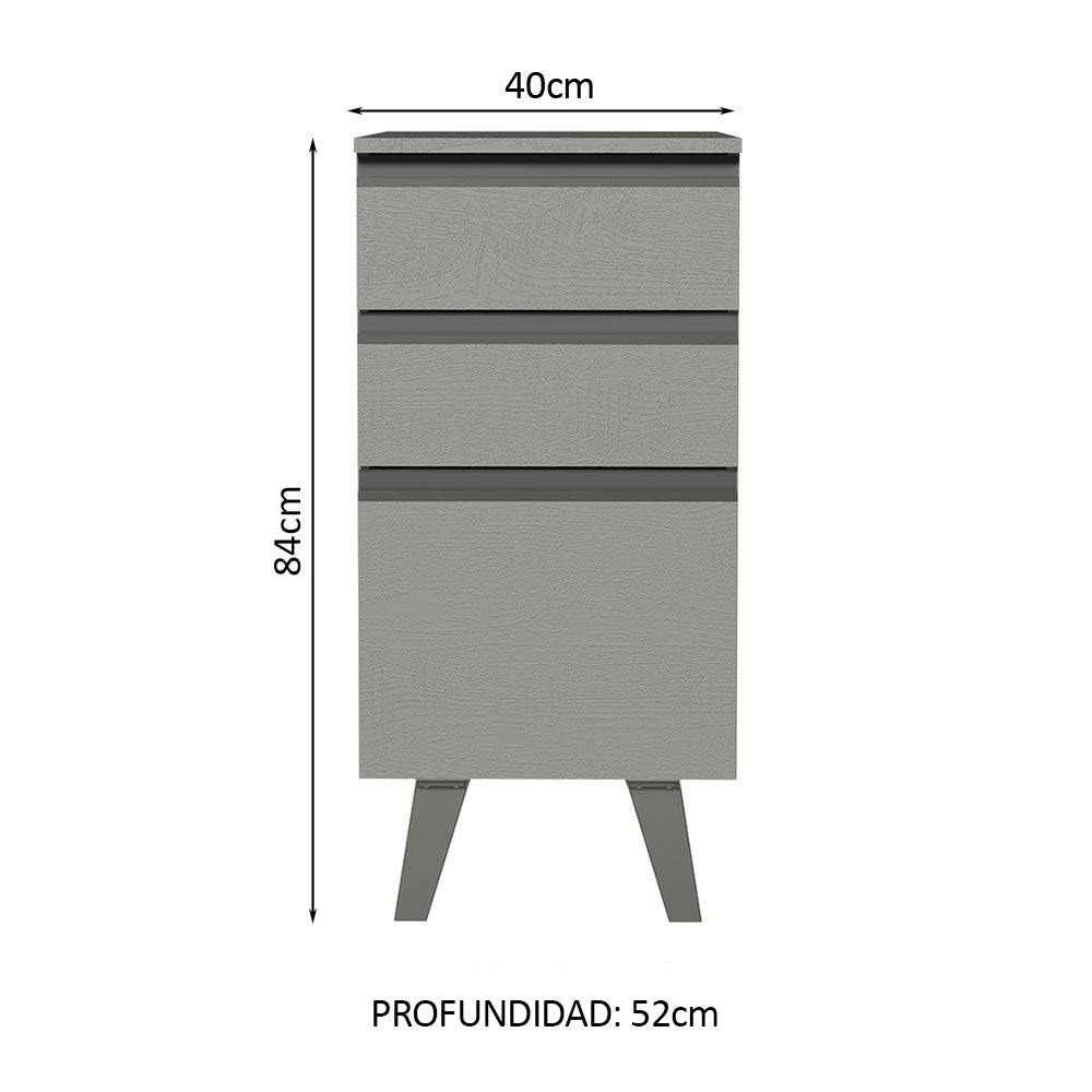 Gabinete Bajo 40 cm 3 Cajones Con Patas Gris Nice Madesa