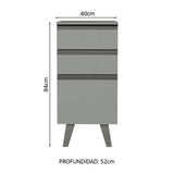 Gabinete Bajo 40 cm 3 Cajones Con Patas Gris Nice Madesa
