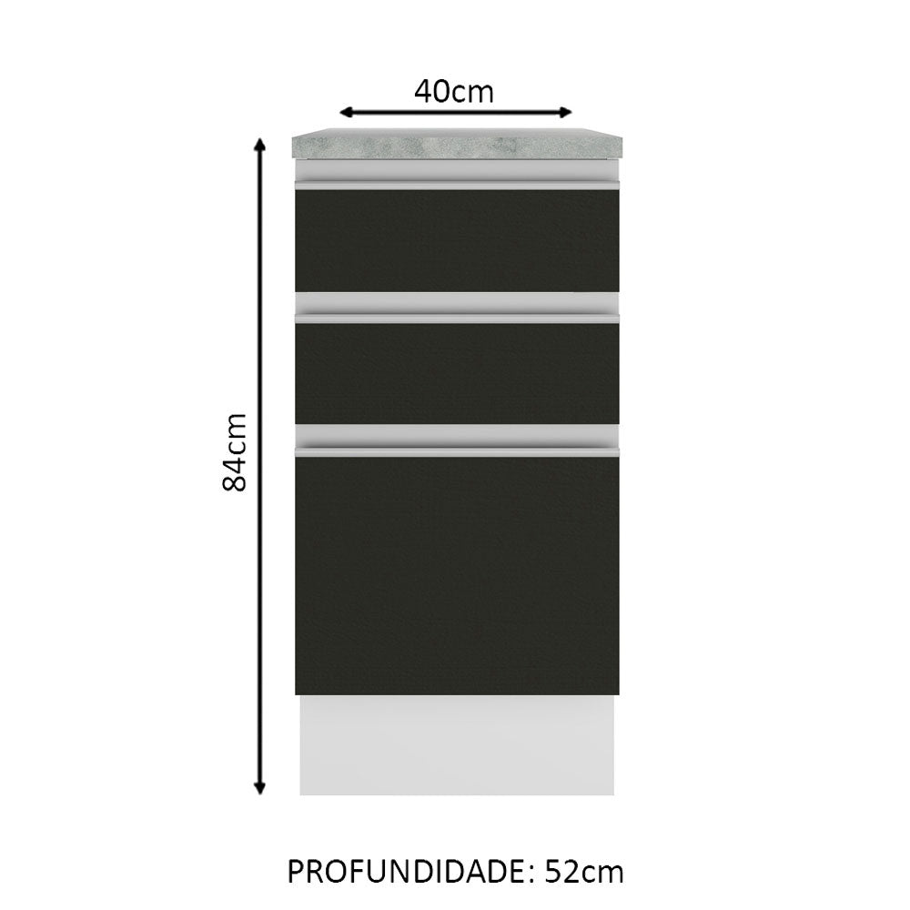 Gabinete Bajo 40 cm 3 Cajones Blanco/Negro Glamy Madesa