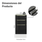 Gabinete Bajo de Cocina 40 cm 3 Cajones Blanco/Negro Lux Madesa